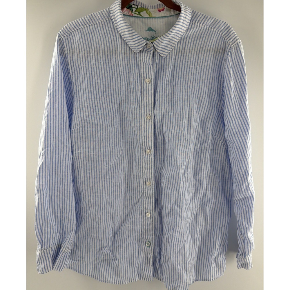 Tommy Bahama Linen Button Up Long Sleeve Shirt Womens XL Striped Coastal